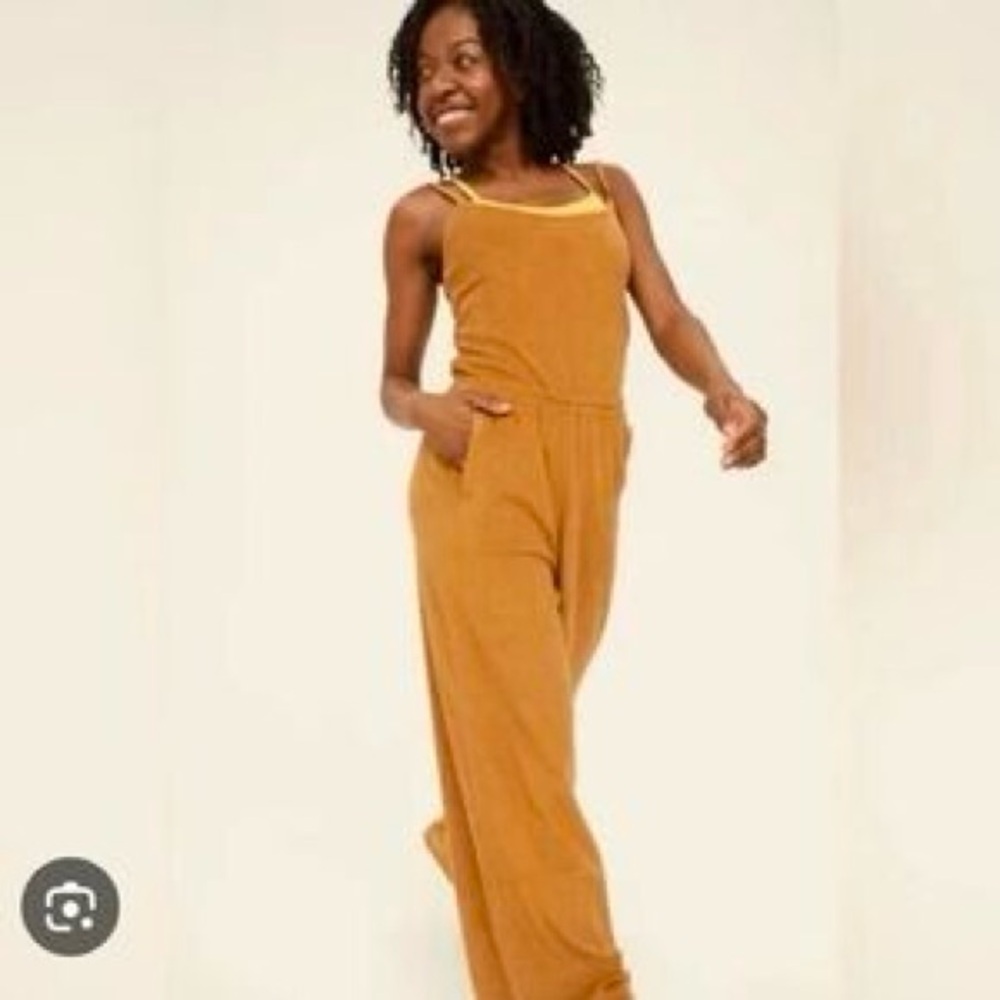 OFFLINE by Aerie Summer Lights Terry Jumpsuit in mustard tan